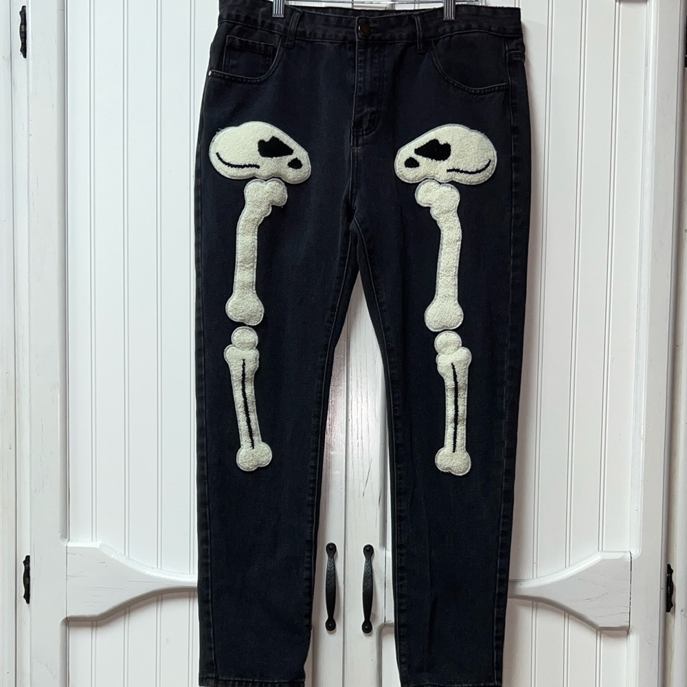 Skeleton Black Denim Jeans 36 Punk Goth Grunge - Picture 6 of 6